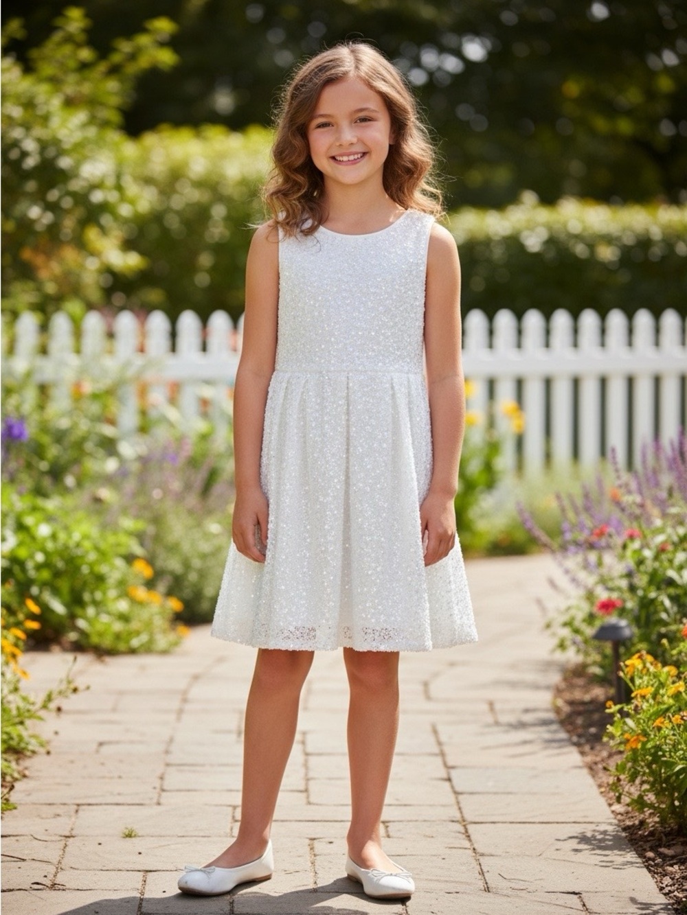 Rare Brand White Sequin Sleeveless Party Dress for Kids Size 10